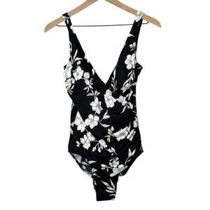 Miraclesuit Black White Floral One Piece Swimsuit Size 12 Shaping Slimming